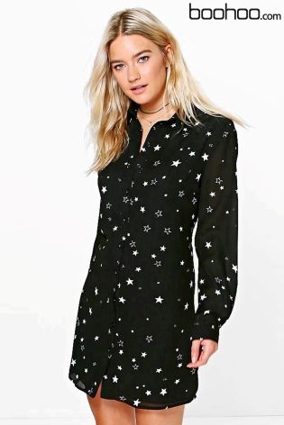 Boohoo Star Print Shirt Dress